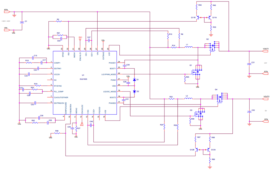 ブロック図 - Renesas Electronics ISL81805EVAL3Zデュアル出力評価ボード